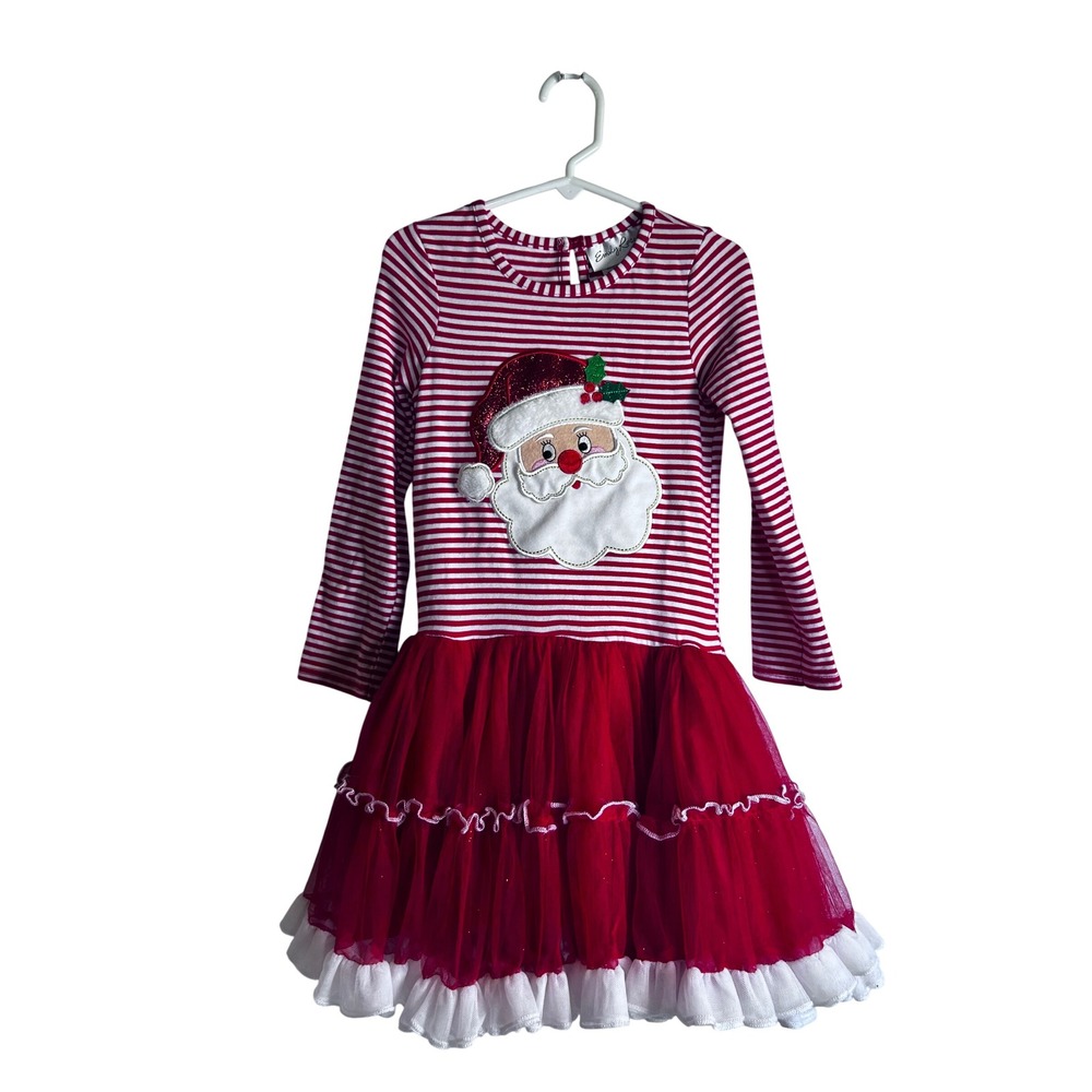 Emily Rose Santa Tutu Dress Size 6 Red White Striped Long Sleeve Kids Girls
